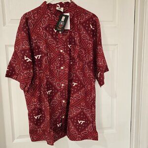 Virginia Tech Men's Wes & Willy Short Sleeve Paisly  Button Up Shirt Sz XXL NWT